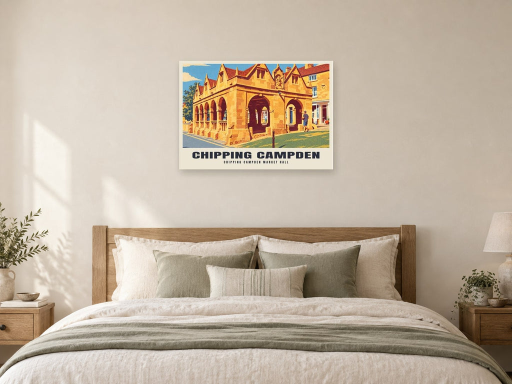Chipping Campden Market Hall Poster at A1, as a poster, above a bed