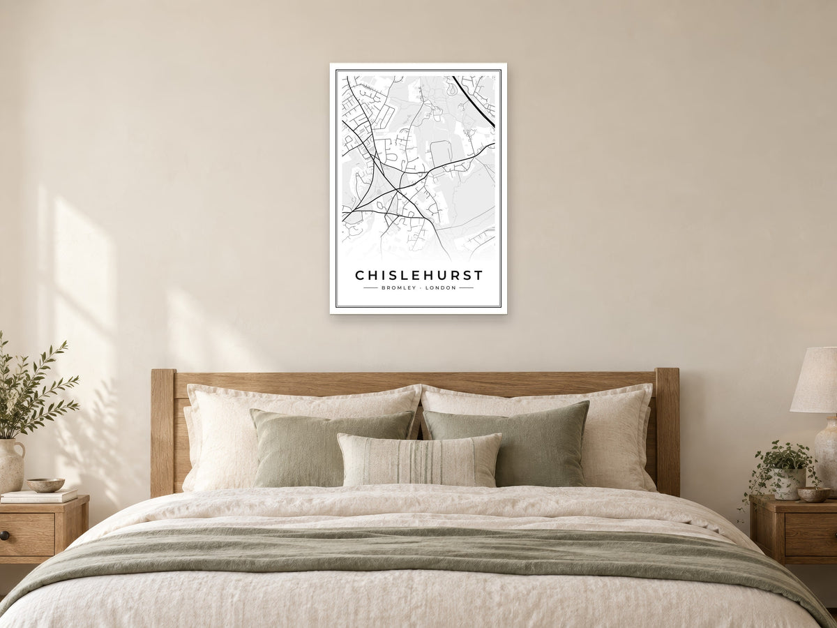 Chislehurst Street Map Poster at A1, as a poster, above a bed