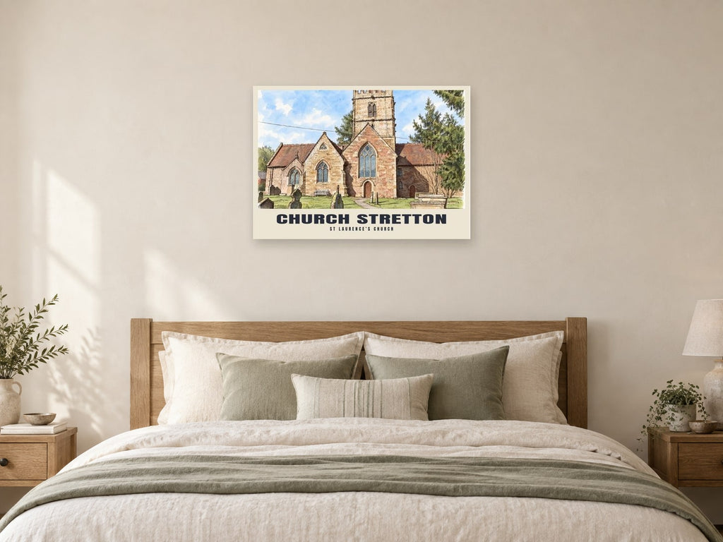 St Laurence’s Church, Church Stretton Poster at A1, as a poster, above a bed
