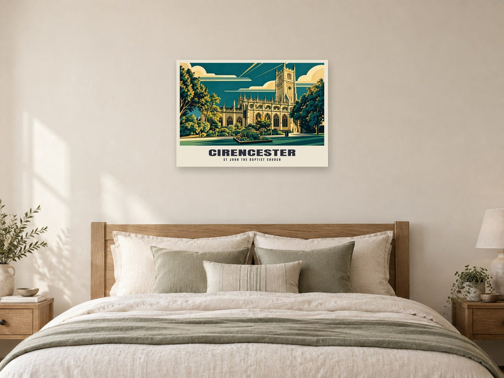 St John the Baptist Church, Cirencester Poster at A1, as a poster, above a bed