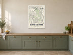 Clayton-le-Woods Street Map Poster at A1, in a white frame, in a kitchen