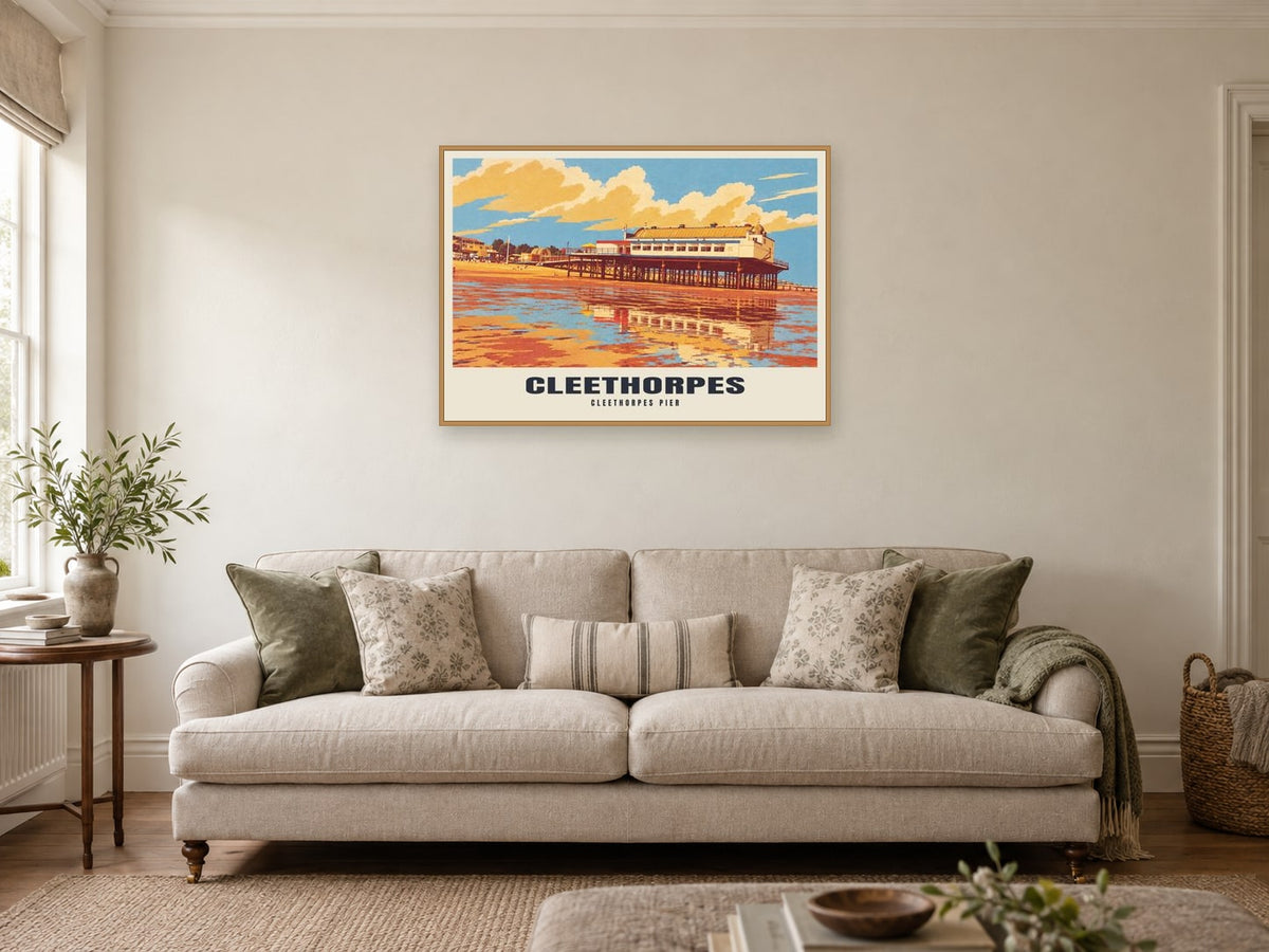 Cleethorpes Pier Poster at A1, in a natural wood frame, in a sitting room