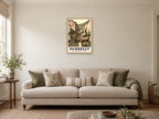 The High Street, Clovelly, 1890s Heritage Print at A2, in a natural wood frame, in a sitting room
