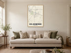 Clowne Street Map Poster at A1, in a natural wood frame, in a sitting room