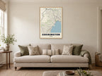 Cockington Street Map Poster at A1, in a natural wood frame, in a sitting room