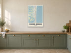 Cocoa Beach Street Map Poster at A1, in a white frame, in a kitchen