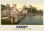The Castle and Bridge, Conwy, 1890s hand-coloured photochrom heritage print