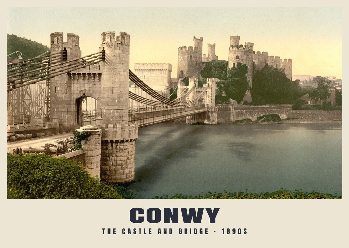 The Castle and Bridge, Conwy, 1890s hand-coloured photochrom heritage print