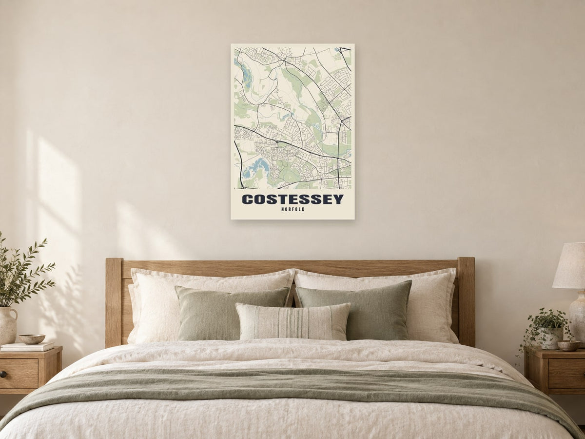 Costessey Street Map Poster at A1, as a poster, above a bed