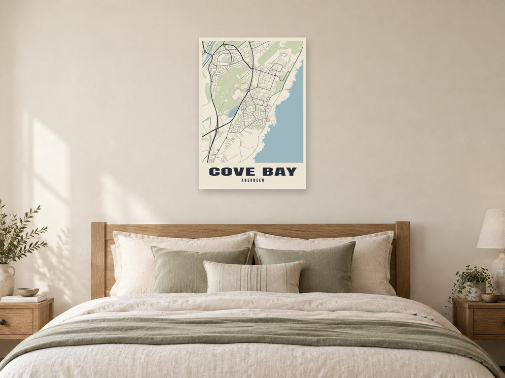 Cove Bay Street Map Poster at A1, as a poster, above a bed