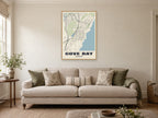 Cove Bay Street Map Poster at A1, in a natural wood frame, in a sitting room