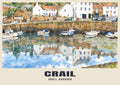 Crail Harbour poster in the English Watercolour style