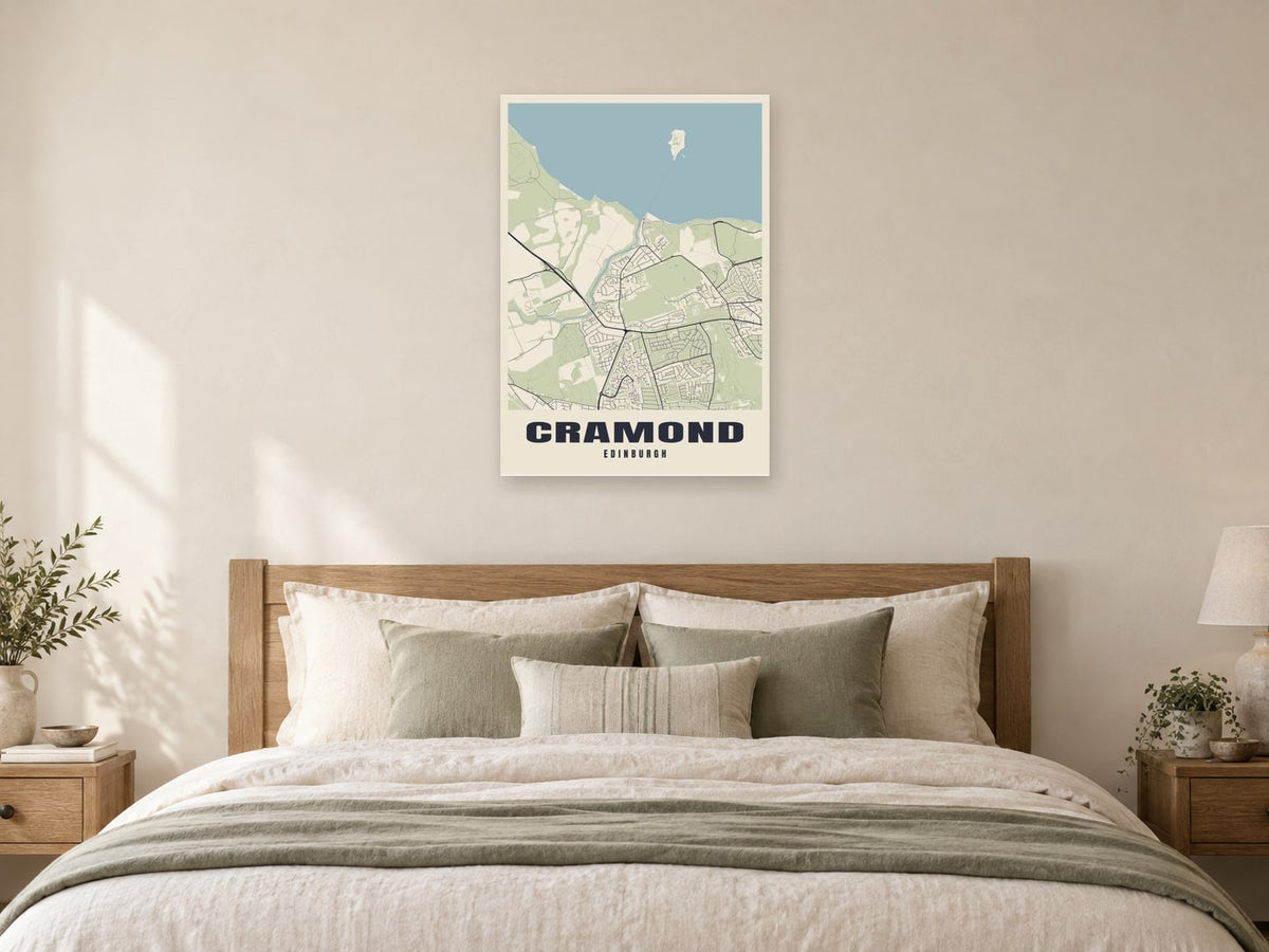 Cramond Street Map Poster at A1, as a poster, above a bed