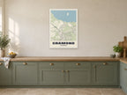 Cramond Street Map Poster at A1, in a white frame, in a kitchen