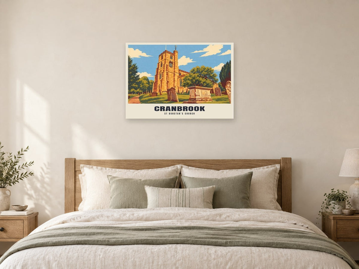 St Dunstan’s Church, Cranbrook Poster at A1, as a poster, above a bed