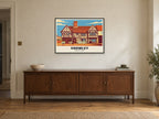 Ancient Priors, Crawley Poster at A1, in a black frame, above a sideboard