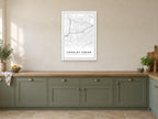 Croxley Green Village Centre Street Map Poster at A1, in a white frame, in a kitchen