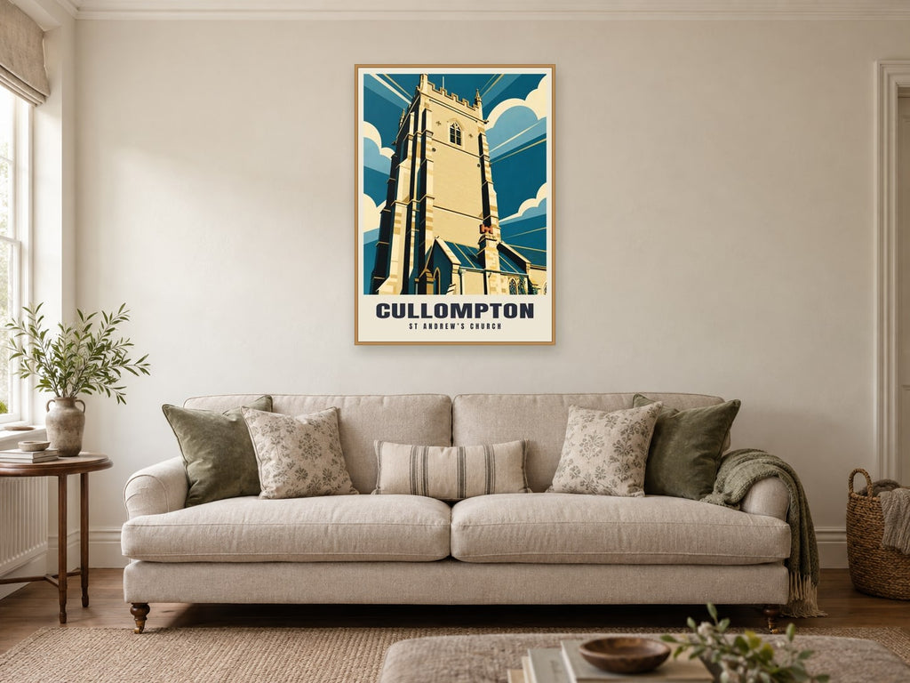 St Andrew’s Church, Cullompton Poster at A1, in a natural wood frame, in a sitting room