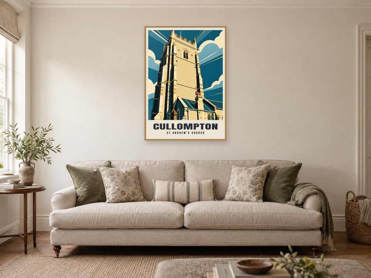 St Andrew’s Church, Cullompton Poster at A1, in a natural wood frame, in a sitting room