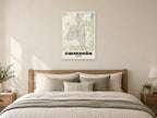 Cwmbrân Street Map Poster at A1, as a poster, above a bed