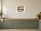 Dartmouth named Retro Railway print at A2, in a white frame, in a kitchen