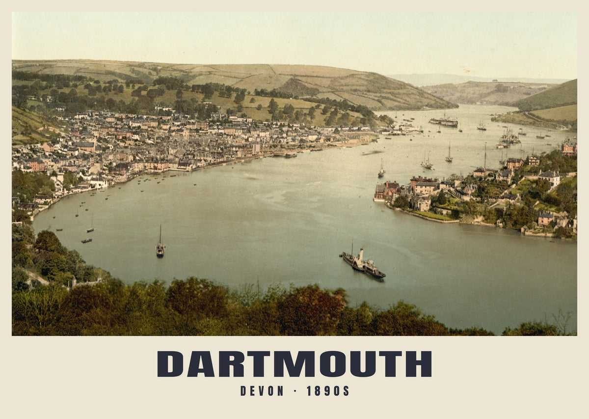 Dartmouth, 1890s hand-coloured photochrom heritage print