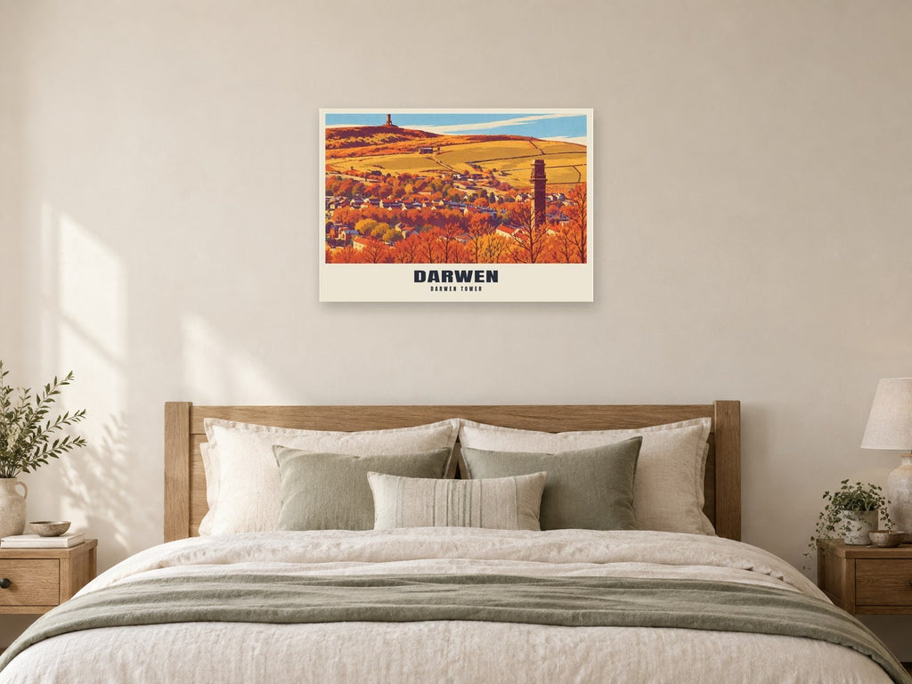 Darwen Tower Poster at A1, as a poster, above a bed