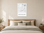 Davyhulme Town Centre Street Map Poster at A1, as a poster, above a bed