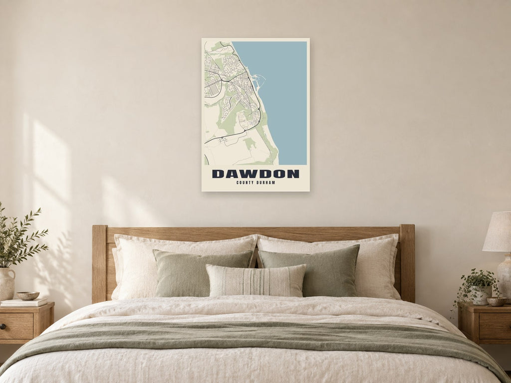 Dawdon Street Map Poster at A1, as a poster, above a bed