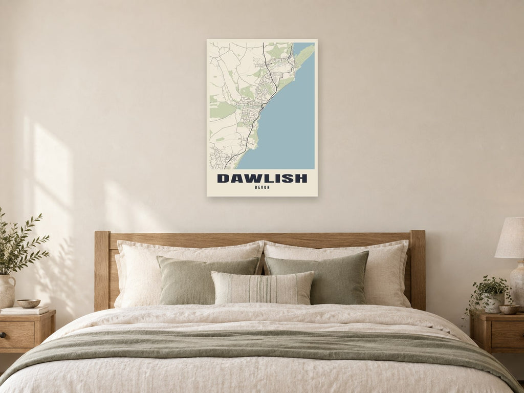 Dawlish Street Map Poster at A1, as a poster, above a bed