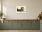 The Castle, Denbigh, 1890s Heritage Print at A2, in a white frame, in a kitchen