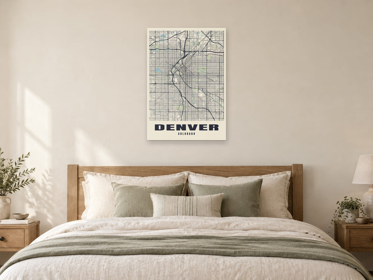 Denver Street Map Poster at A1, as a poster, above a bed