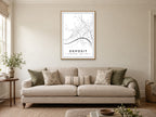 Deposit Downtown Street Map Poster at A1, in a natural wood frame, in a sitting room
