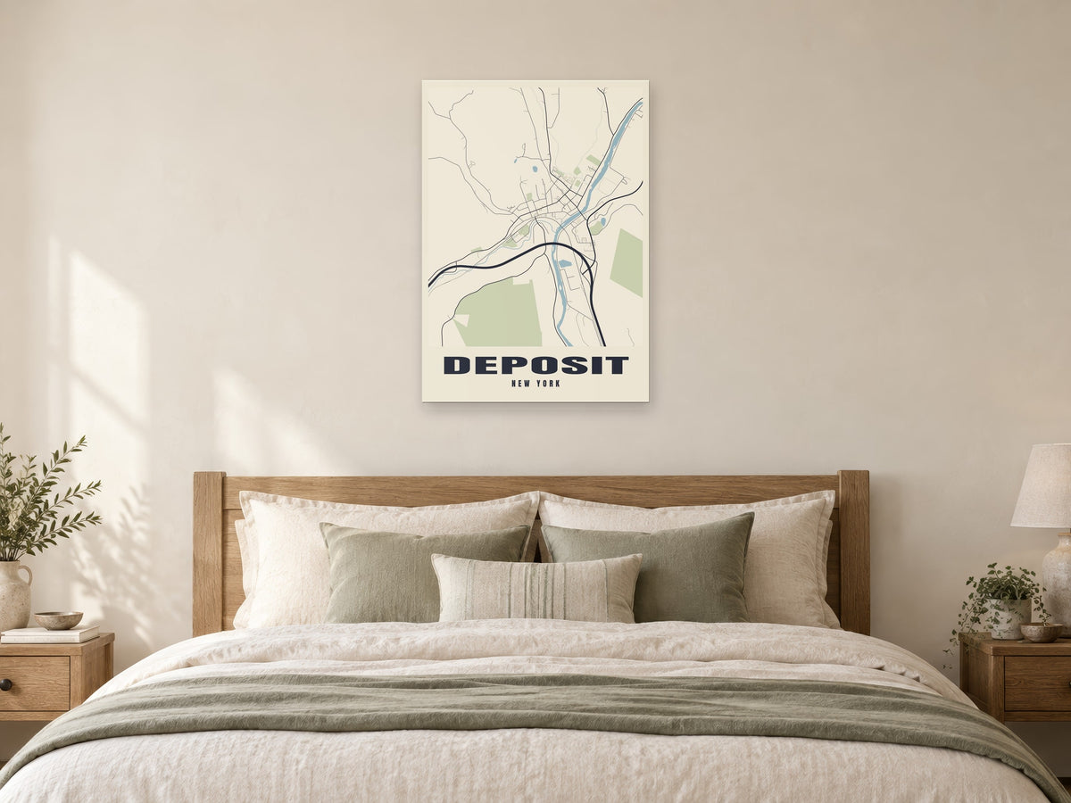 Deposit Street Map Poster at A1, as a poster, above a bed