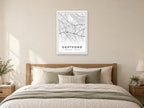 Deptford Street Map Poster at A1, as a poster, above a bed