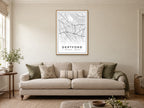 Deptford Street Map Poster at A1, in a natural wood frame, in a sitting room