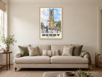 Derby Cathedral Poster at A1, in a natural wood frame, in a sitting room
