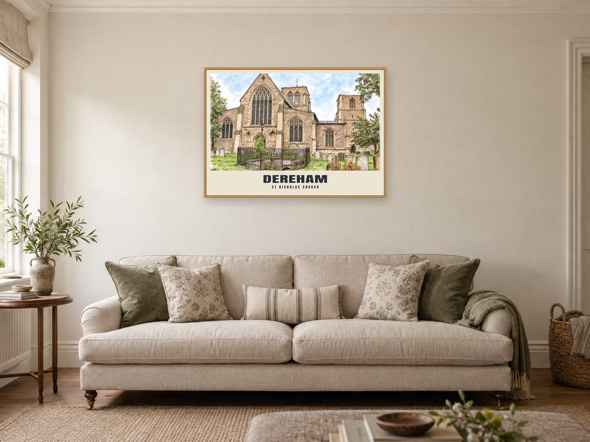 St Nicholas Church, Dereham Poster at A1, in a natural wood frame, in a sitting room