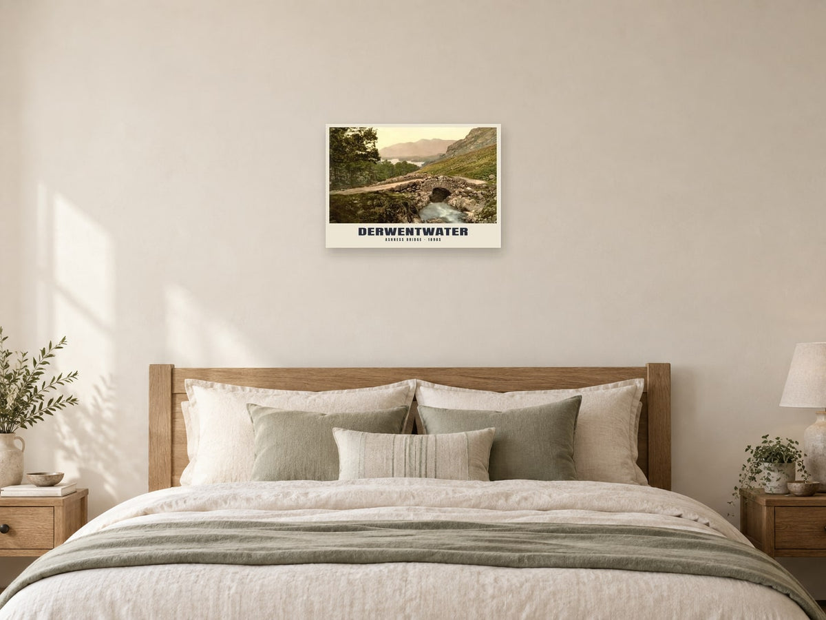 Ashness Bridge, Derwentwater, 1890s Heritage Print at A2, as a poster, above a bed