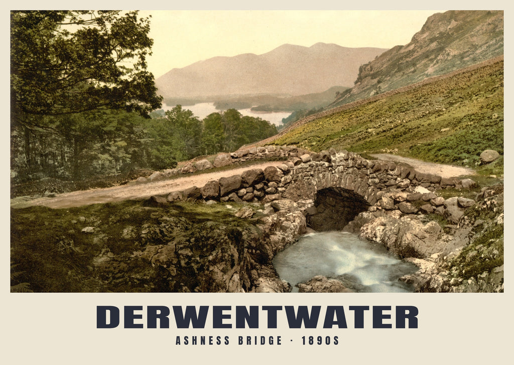Ashness Bridge, Derwentwater, 1890s hand-coloured photochrom heritage print