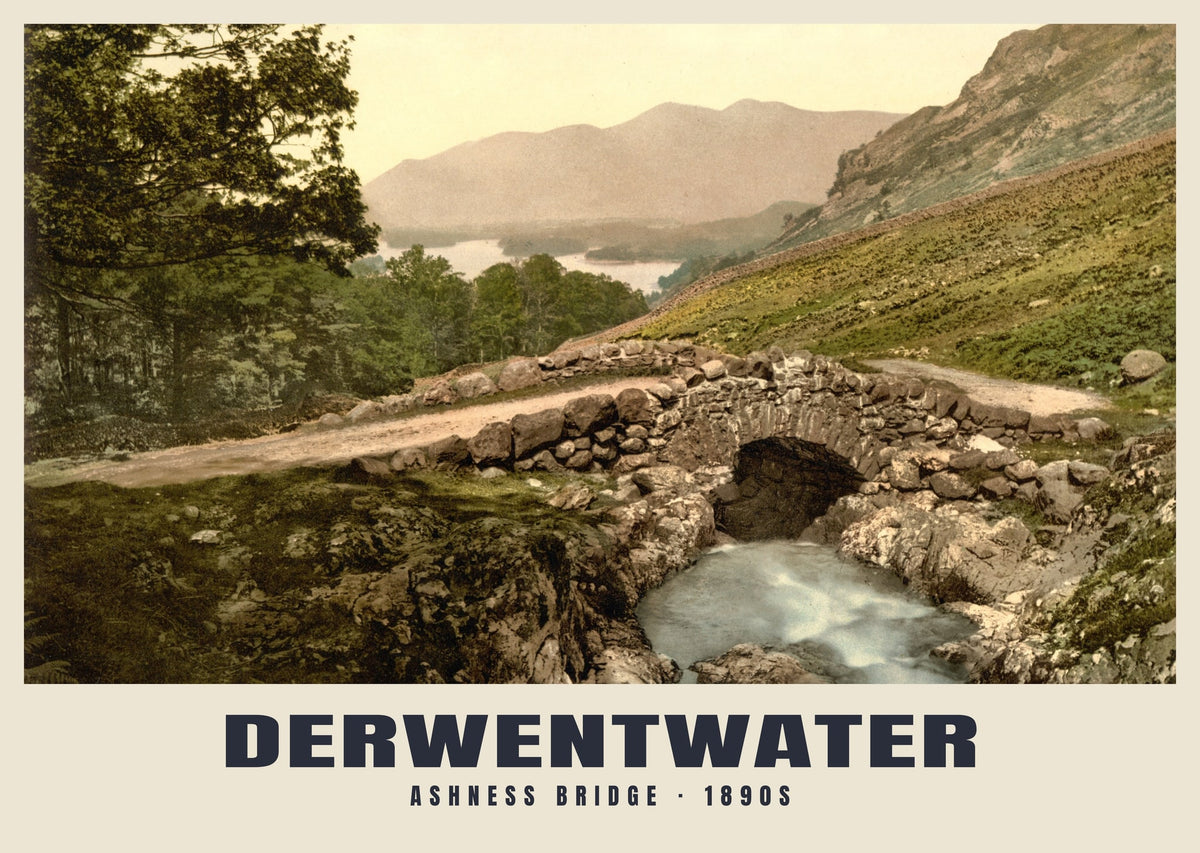 Ashness Bridge, Derwentwater, 1890s hand-coloured photochrom heritage print