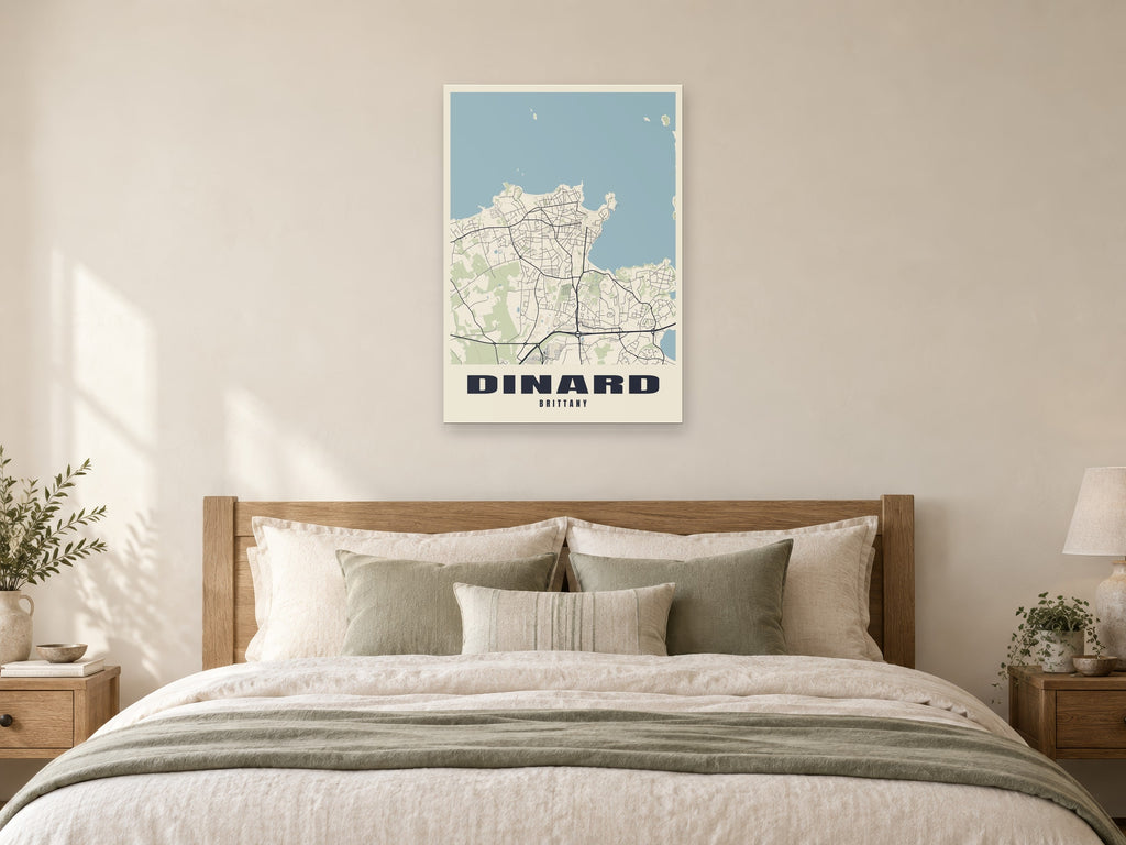 Dinard Street Map Poster at A1, as a poster, above a bed