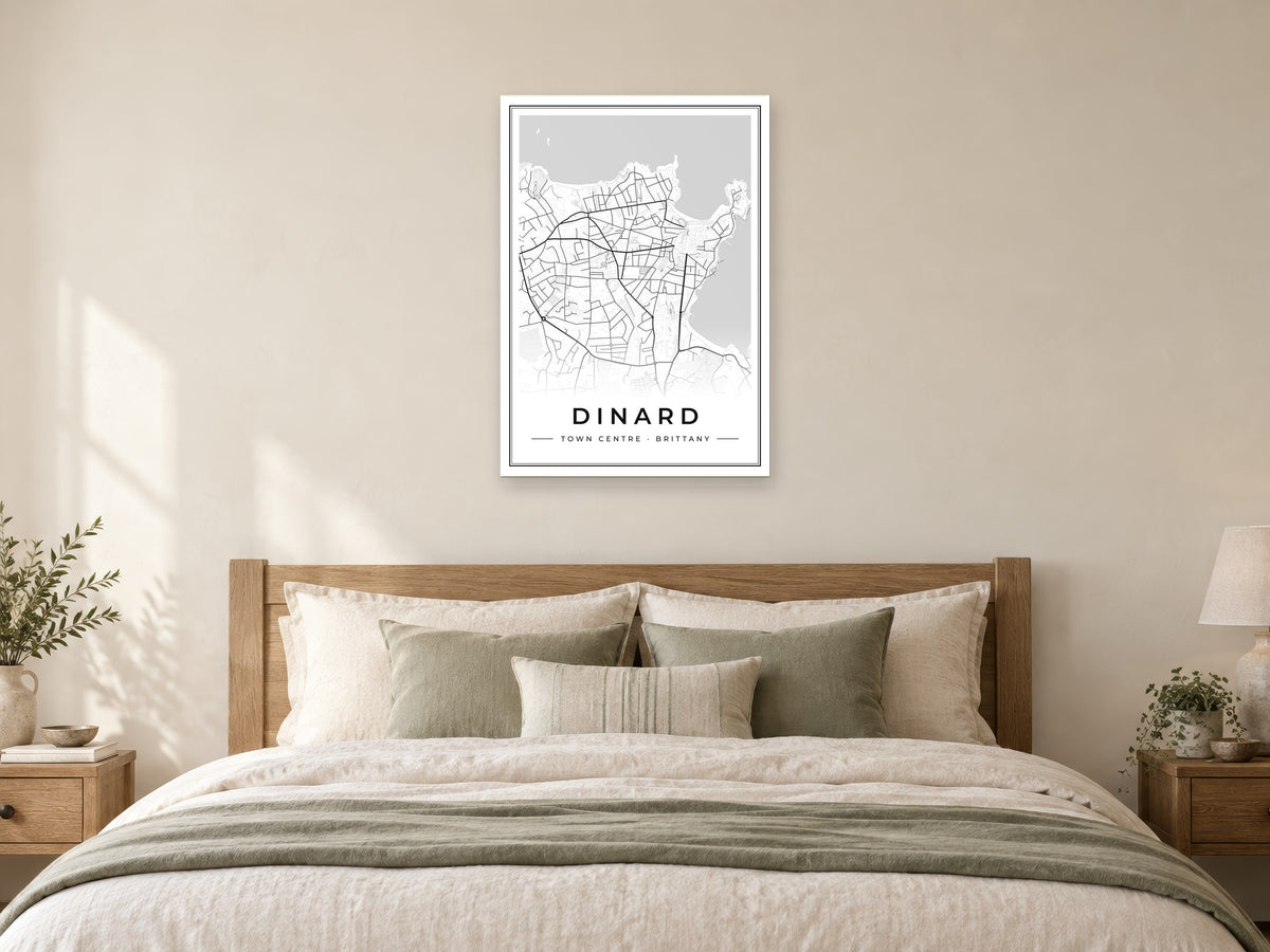 Dinard Town Centre Street Map Poster at A1, as a poster, above a bed