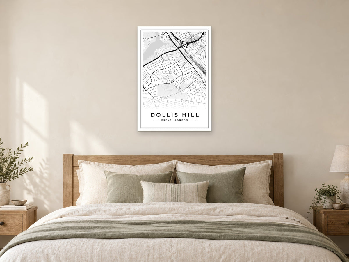 Dollis Hill Street Map Poster at A1, as a poster, above a bed