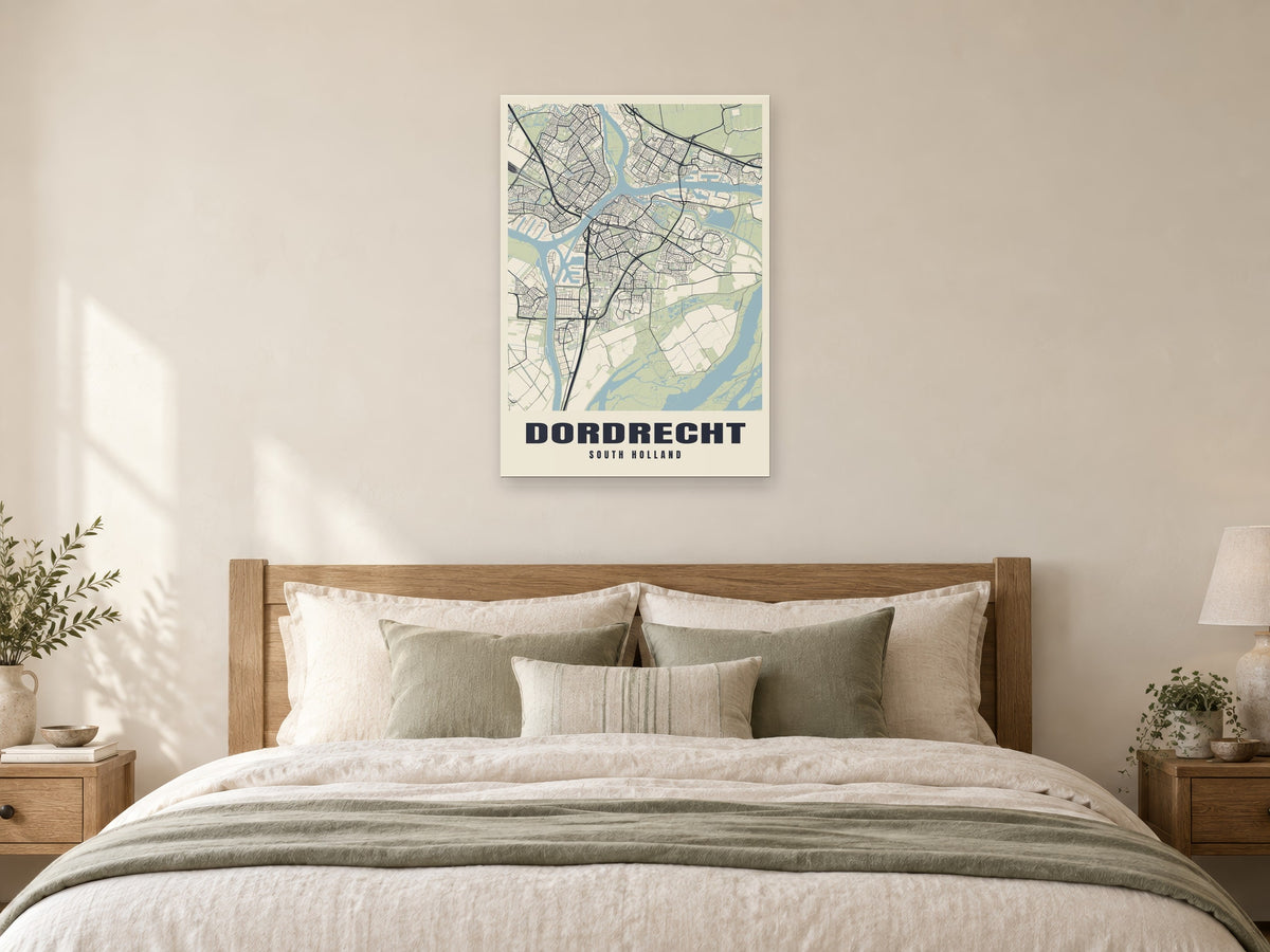 Dordrecht Street Map Poster at A1, as a poster, above a bed