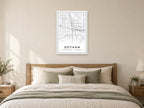 Dothan Downtown Street Map Poster at A1, as a poster, above a bed