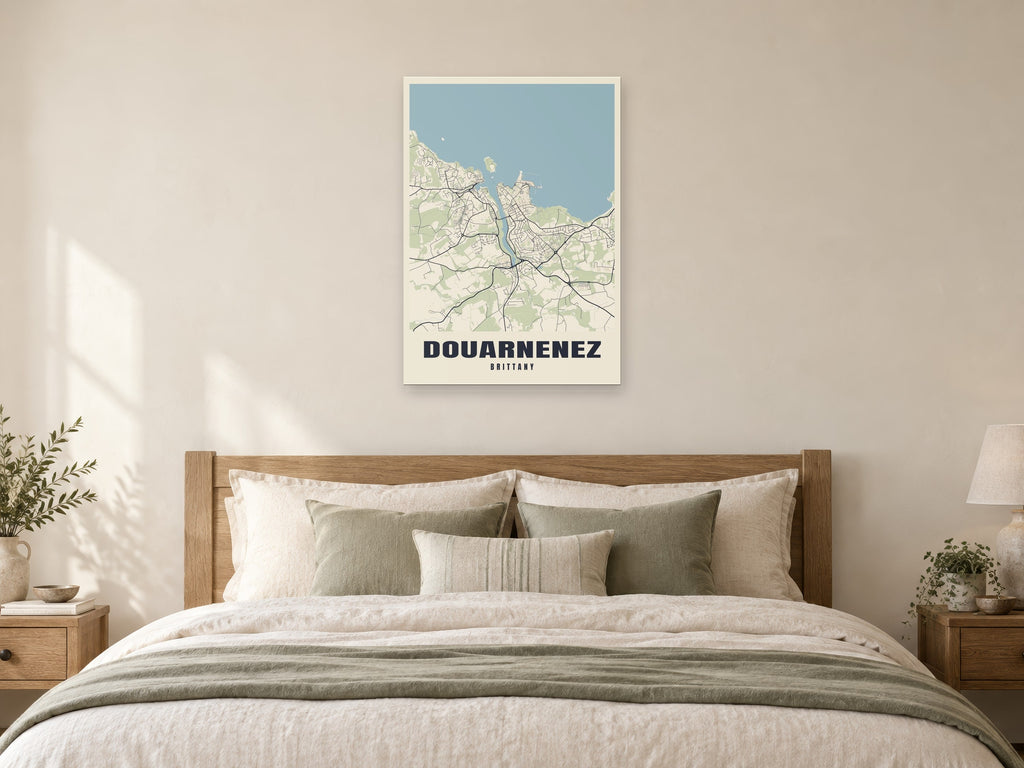 Douarnenez Street Map Poster at A1, as a poster, above a bed