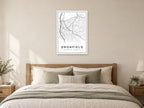 Dronfield Town Centre Street Map Poster at A1, as a poster, above a bed