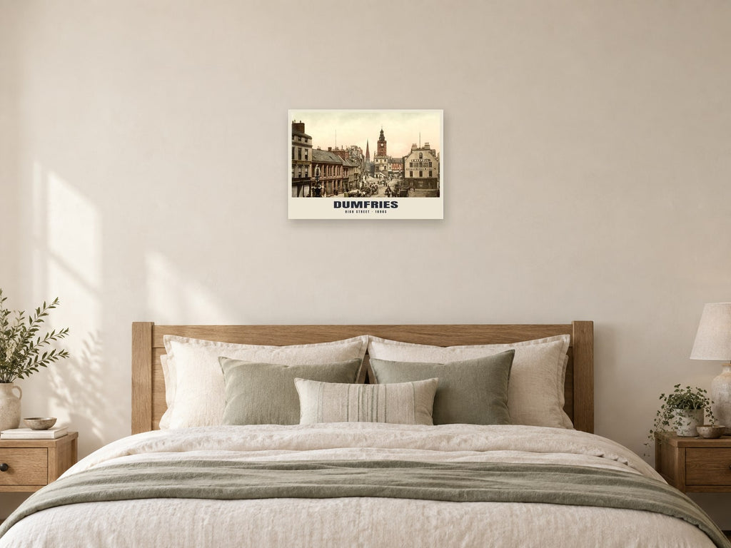High Street, Dumfries, 1890s Heritage Print at A2, as a poster, above a bed