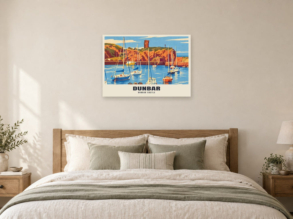 Dunbar Castle Poster at A1, as a poster, above a bed